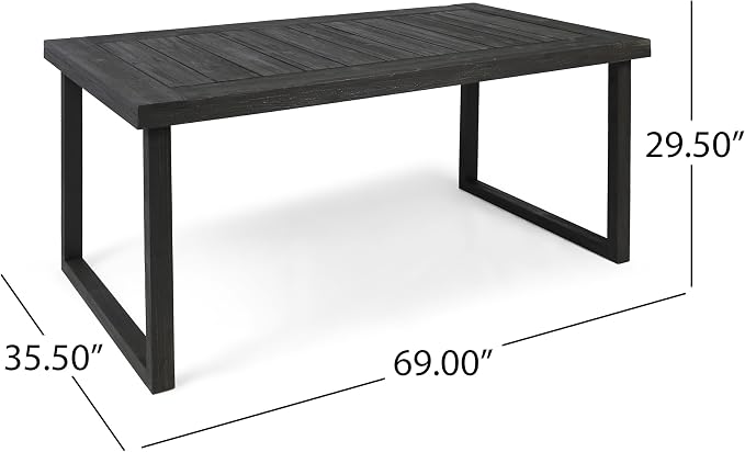 Merax 69" Outdoor Acacia Wood Dining Table, Rectangular Patio Table with Slatted Surface, Sandblast Dark Gray Finish