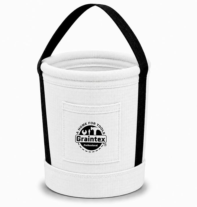 Graintex Tapered Canvas Bucket 12"x10"x15", Utility Tool Bucket One Inside Pocket, Reinforced Base & Carry Handle, Ripstop Canvas (White)