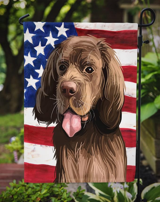 Caroline's Treasures CK6729GF Sussex Spaniel Dog American Flag Garden Flag Mailbox Flag Decorative Yard Flag Banner Outside Patio Artwork Yard Flower Beds, Garden Size, Multicolor