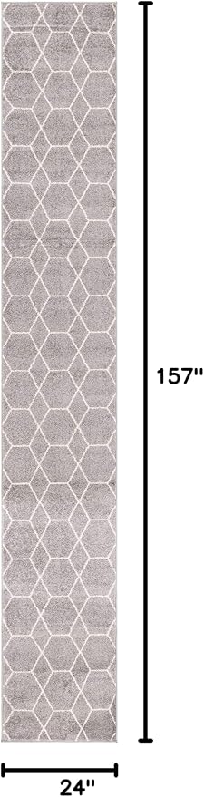 Unique Loom Trellis Frieze Collection Area Rug - Geometric (2' x 13' 1" Runner, Light Gray/ Ivory)
