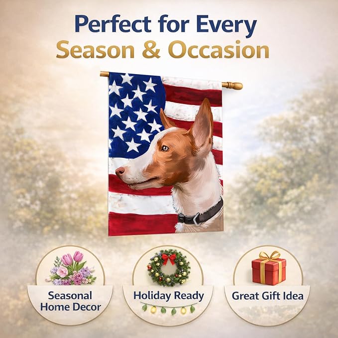 Caroline's Treasures CK6404CHF Andalusian Hound Dog American Flag House Flag Large Porch Sleeve Pole Decorative Outside Yard Banner Artwork Wall Hanging, Polyester, House Size, Multicolor