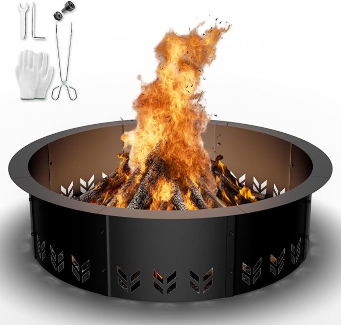 Fire Pit Ring Insert for Garden Patio Backyard | 30 Inch Smokeless Fire Pit Ring for Outside Fire Pit, Carbon Steel Firepit Rim Insert for DIY Fire Pits, Anti-Rust Coating