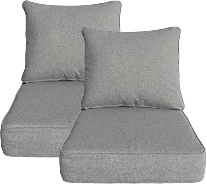 Outdoor 22"x24" Deep Seat Patio Cushion Set of 2, Outdoor Chair Cushions with Water-Resistant UV Resistant Weather Resistant Sectional Sofa Pad and Removable Covers,Light Grey