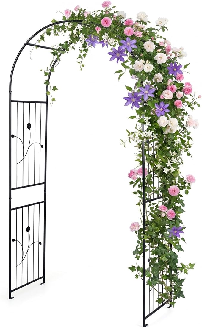 Giantex Metal Garden Arbor Arch Trellis for Climbing Plants, 87" Decorative Outdoor Archway with Powder-Coated Heavy Duty Frame, Wedding Arbor for Ceremony, Party, Backyard, Lawn Decor