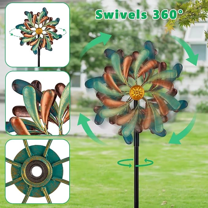 Stargarden Wind Spinners Outdoor, 13.2" Dia Metal Wind Spinner | Decorative Windmill with Stake for Yard Garden Lawn