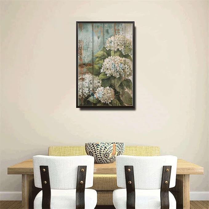 Metal Sign Tin Sign Vintage Shabby Chic Hydrangeas Tin Sign for Vintage Rustic Home Decor and Distressed Wood Panels Garden for Restaurant 6×8 Inches with Metal Frame