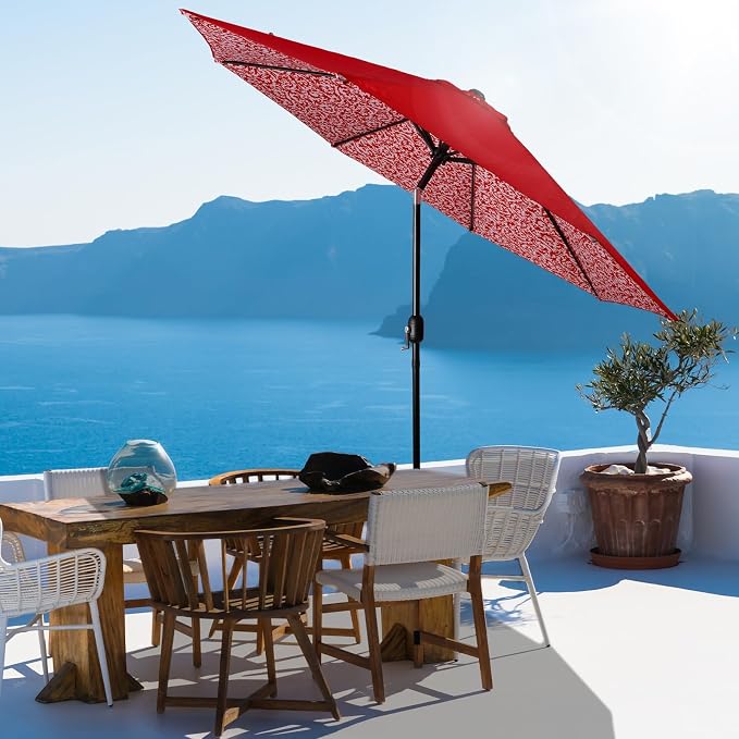 Backyard Expressions 9 ft. Patio Umbrella, Market Table Umbrella w/Tilt and Crank, 8 Ribs