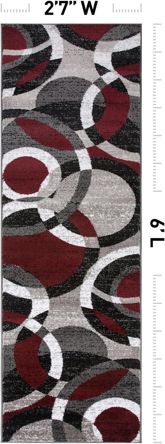 Rugshop Abstract Circles Contemporary High Traffic Runner Rug Red 2'7" x 6' | Fade Resistant, Living Room, Bedroom, Dining Room, Home Office, Kitchen, Entryway, Hallway, Nursery, Kids Room