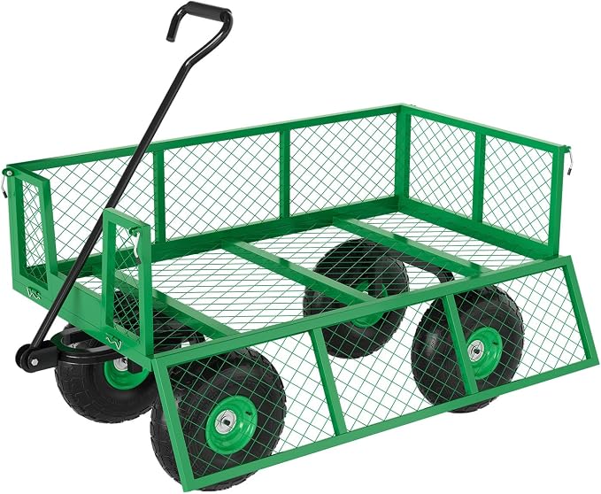 GarveeLife Heavy Duty Steel Garden Cart 900 LBS Capacity 3 in 1 Pullable Garden Wagon with 10 in Wheels for Gardening Soil, Tools, and Plant Transport