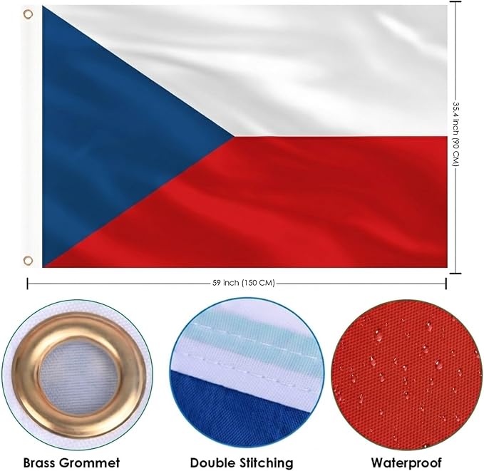 AhfuLife Czechia Flag 5ft x 3ft for Party Decor, 2 Pcs Large Czech Flag Polyester Double Side with Brass Eyelets for World Cup Garden Street Indoor Outdoor