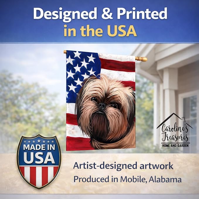 Caroline's Treasures CK6552CHF Griffon Bruxellois Dog American Flag House Flag Large Porch Sleeve Pole Decorative Outside Yard Banner Artwork Wall Hanging, Polyester, House Size, Multicolor