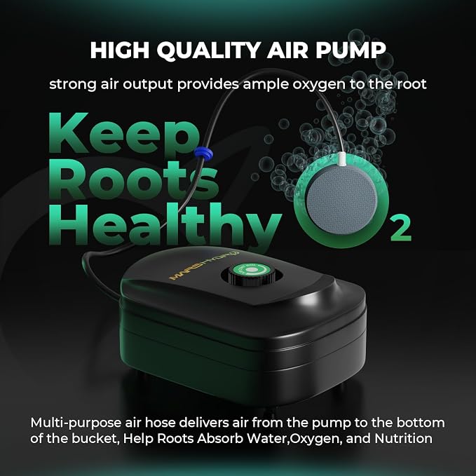 Mars Hydro DWC Hydroponics Grow System 5 Gallon Deep Water Culture with 8W Air Pump, Multi-Purpose Air Hose, Air Stone, 2 Buckets and Top Drip Kit | 5 Gallon Capacity, 8W Air Pump, Air Stone & Hose Included, Top Drip Kit, Deep Water Culture Design