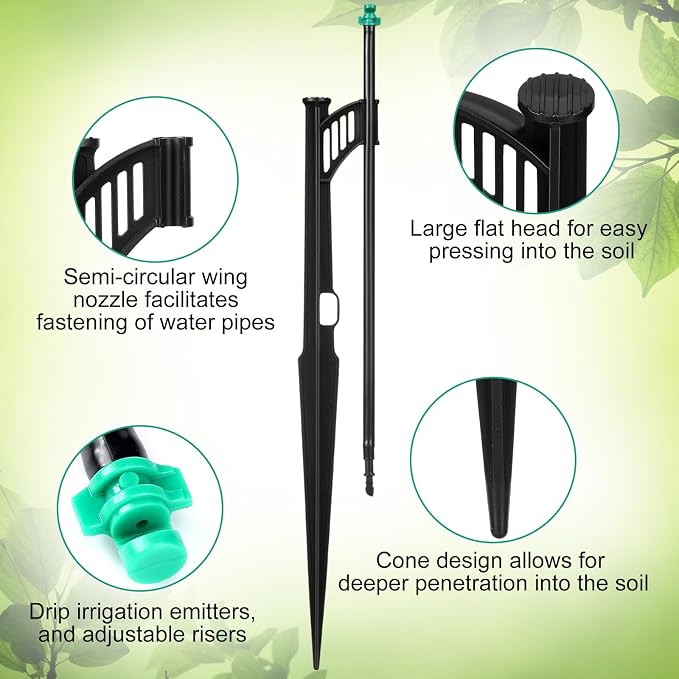 25 Pcs 12.8 Inch Drip Irrigation Stakes with 180 Degree Sprayer Emitters and Sprinkler Extension Riser 1/4 Inch Drip Line Sprinkler Support Stakes for Garden Watering System,Green