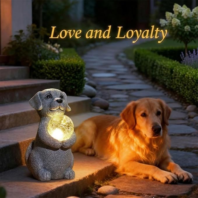 Dog Garden Statues - 8.4 Resin Dog Decor LED Lights | Outdoor Garden Decor for Lawn Porch Yard - Unique Dog Gifts for Mom Grandma