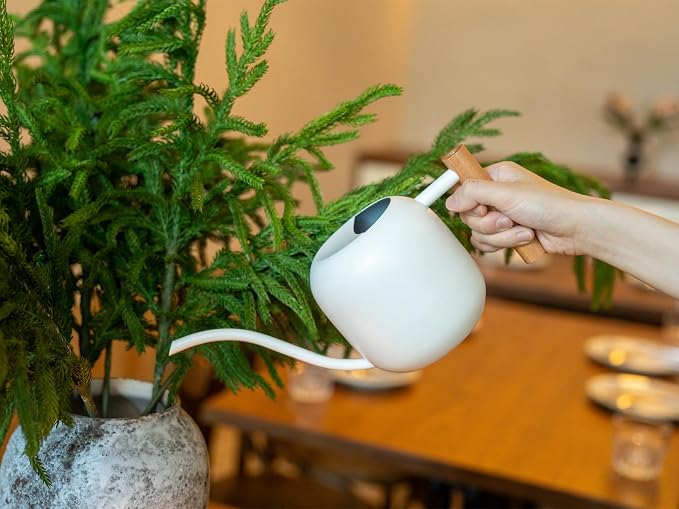 Green Moon 1.2L/41oz Metal Metal Watering Can with Long Spout, White | Metal Stainless Steel Watering Can for Indoor Plants, House Bonsai, Succulents, and Garden Flowers, Decorative Watering Cans