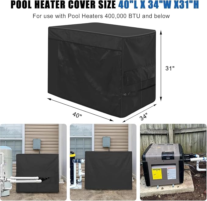 Pool Heater Cover for Hayward，1800D Insulation Material Pool Heater Winter Cover,with Plush Lining Pool Heater Cover for Outside Units Waterproof 40" L X 34" W X31 H