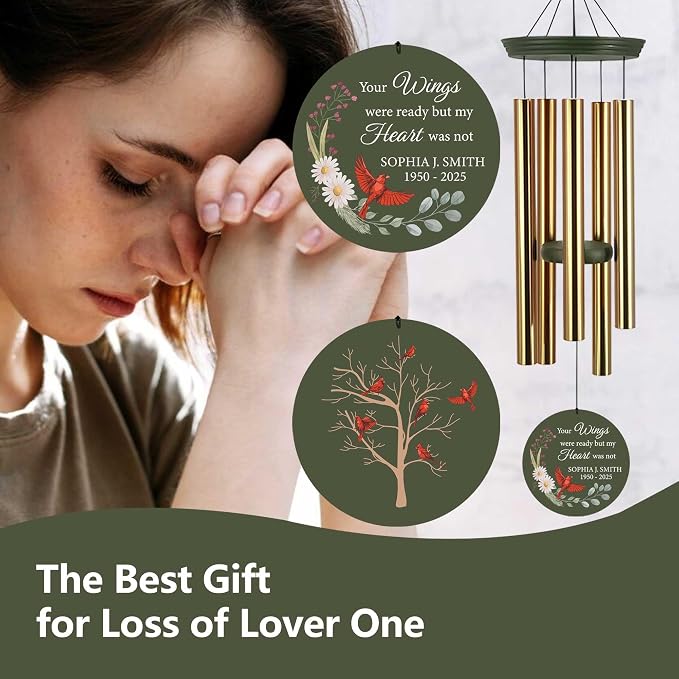 ASTARIN Personalized Large Deep Tone Cardinal Wind Chimes, Customized Memorial Gifts for Loss of Lover/Sister/Friend, Sympathy Gift Wind Chime for Condolences Remembrance(Produced in Texas)