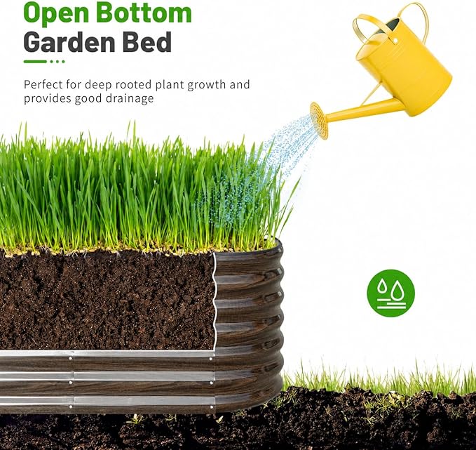 SnugNiture 8x2 ft Oval Raised Garden Bed - 22" Tall Galvanized Steel Planter Box for Vegetables, Herbs, Flowers | Easy Assembly with Support Rods, Brown