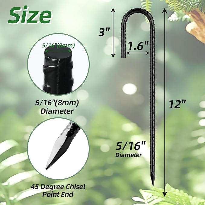 Besitu 12 Inch Rebar Stakes J Hook Ground Stakes 16-Pack Heavy Duty Galvanized Chain Link Fence Stakes Metal Tent Stakes for Outdoor Lawn Decorations Inflatables Canopy Swing Set