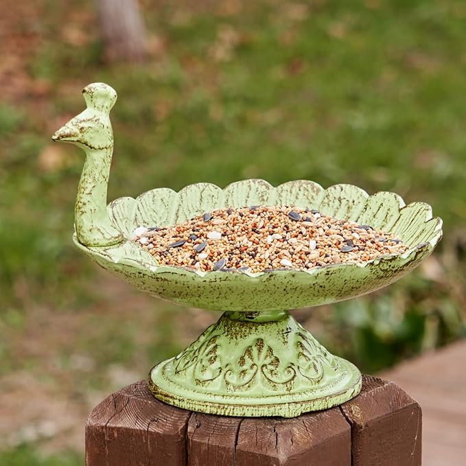 HOUYANG Cast Iron Bird Baths for Outdoors,Metal Bird Feeder,Garden Yard Table Decor | Heavy-duty material suitable for all seasons; also ideal for storing fruit, snacks, and small items indoors.