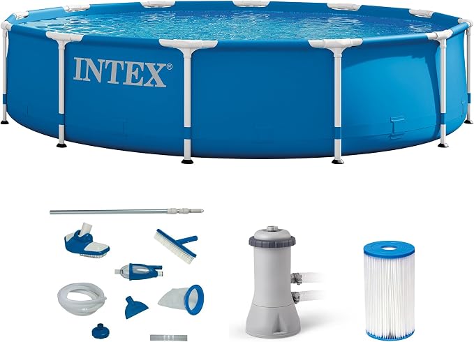 Intex 12' x 30" Metal Frame Swimming Pool w/ Filter Pump & Pool Maintenance Kit