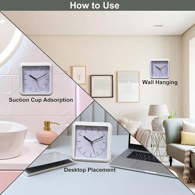 Bathroom Waterproof Wall Clock, Indoor White Wall Clock, Quartz Movement, Plastic Frame, Flexible Choice for Hanging Or Standing, Modern Silent Small Wall Clock for Living Room and Kitchen