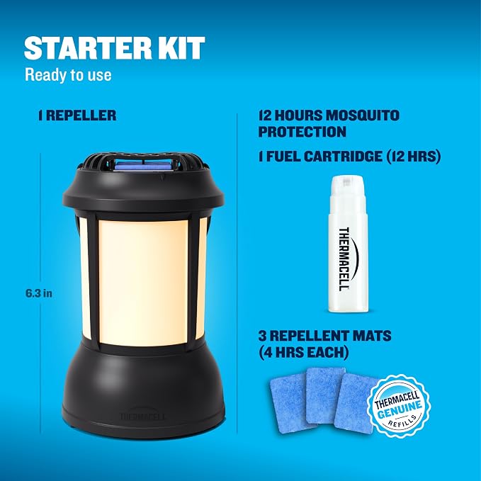 Thermacell Mosquito Repellent Lantern; No Spray Mosquito Repellent For Patios; Includes 12-Hours of Protection; Scent-Free, No Flame Citronella Candle Alternative