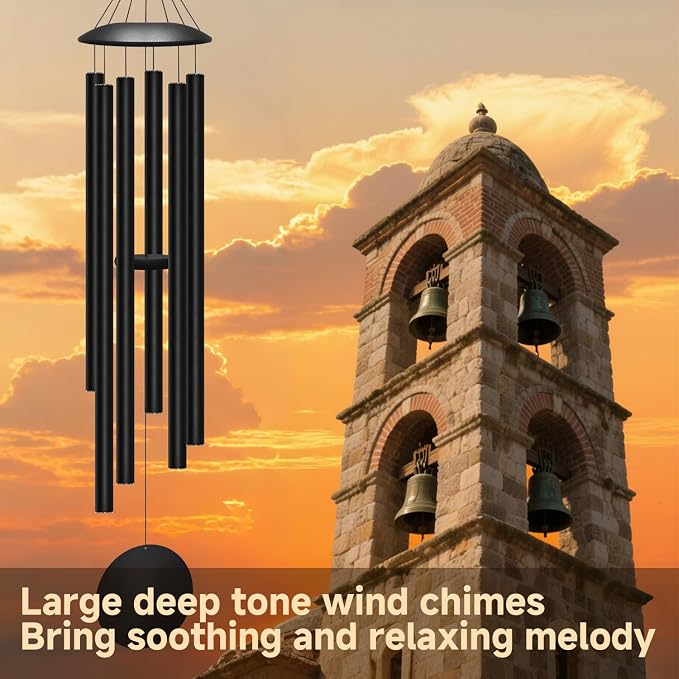 78" Extra Large Wind Chimes for Outside Deep Tone, 6 Thick and Bold Aluminum Tubes Tuned Relaxing Melody Wind Chime, Big Wind Chimes for Garden Patio Decor, Great Gift Idea for Mother's Day (Black)