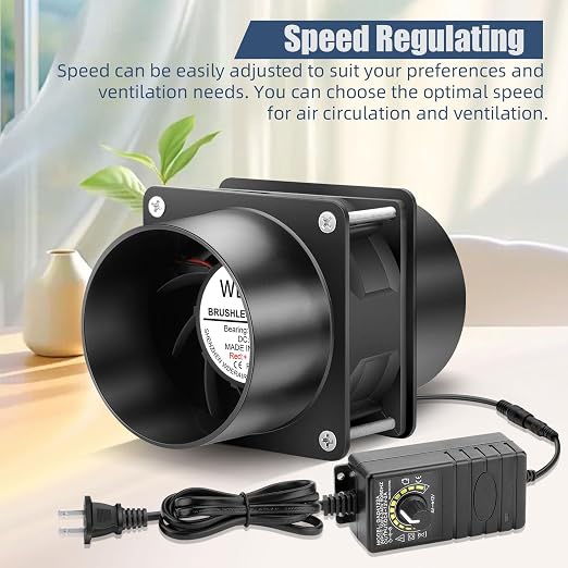 80mm x 38mm 3Inch Inline Exhaust Fan 12V Fume Extractor Dual Duct | Dual Ball Bearing, Adjustable Speed, DIY 3D Print Grow Tent Attic Hydroponics Paint Booth Soldering Ventilation