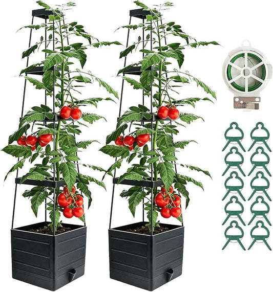 Tomato Cages with Trellis 2 Pack, 57'' Tomato Planter Raised Garden Bed with Self-Watering, Plant Support for Climbing Plants, Tomato, Garden, Vegetables, Vine Flowers, Patio, Outdoor Indoor