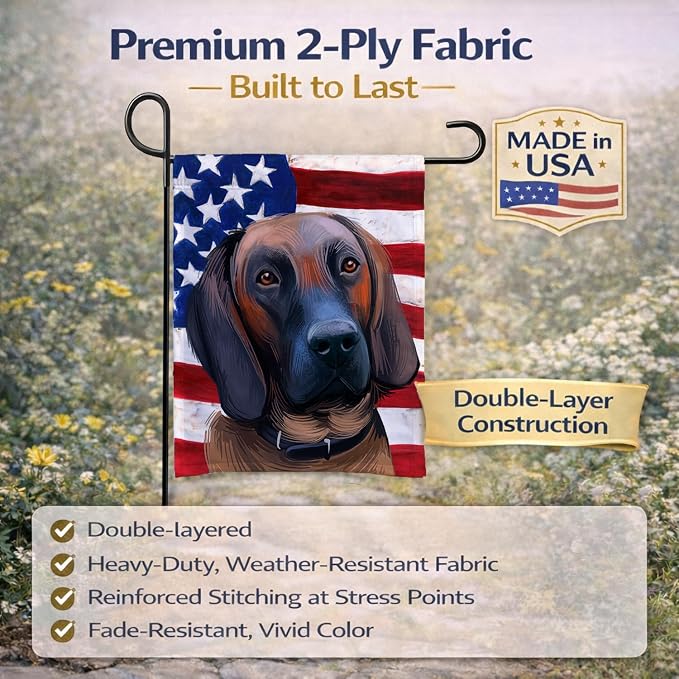Caroline's Treasures CK6557GF Hanover Hound Dog American Flag Garden Flag Mailbox Flag Decorative Yard Flag Banner Outside Patio Artwork Yard Flower Beds, Garden Size, Multicolor