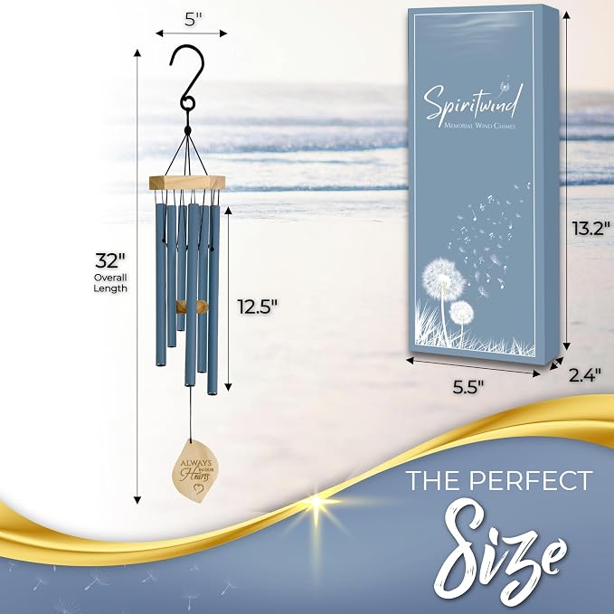Ocean Blue Memorial Wind Chimes for Loss of Loved One - Beautifully Packaged, Tranquil Sounding Sympathy Wind Chimes for Outside - A Deeply Meaningful Sympathy Gift or as Memorial Gifts for Loss (32")