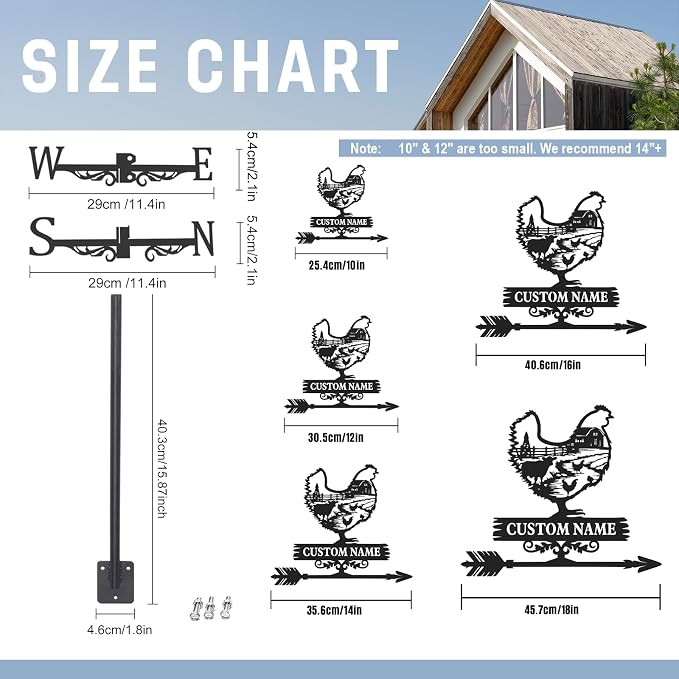 Personalized Metal Weather Vane, Custom Name Weathervane, Chicken Coop Signs, Weather Vanes for Outside, Wind Vanes for Farmhouse Yard Shed Decor, Housewarming Gifts Color01