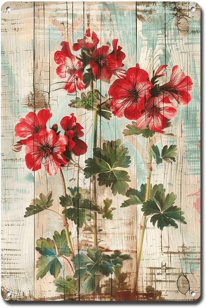 Metal Sign Tin Sign Vintage Wall Art Vintage Pelargoniums Wall Art Tin Sign for Rustic Charm Shabby Chic Interiors and Corrosion Resis Gardening Decor Gift for Restaurant 8×12 Inches