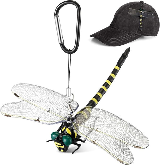 Qualirey Dragonfly Hat Clip Realistic Simulated Dragonfly with Hook Clip Attach to Backpack Hat for Indoor Yard Garden Plant Decor(Yellow,1pcs)