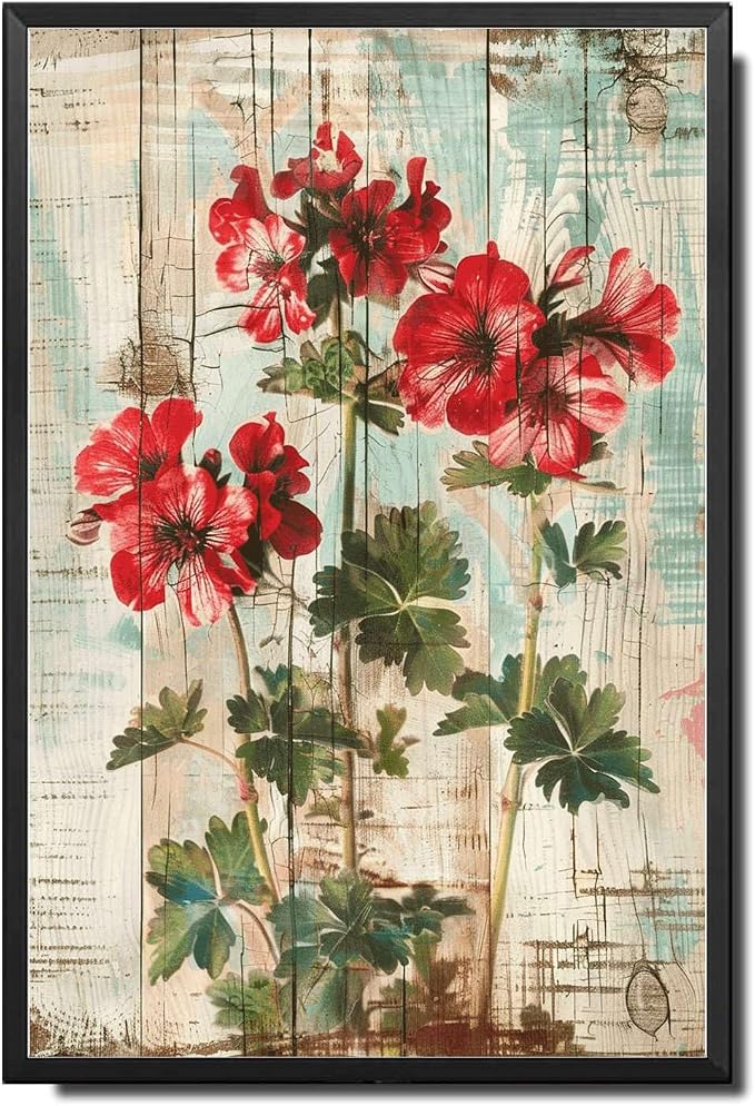 Metal Sign Tin Sign Vintage Vintage Pelargoniums Wall Art Tin Sign for Rustic Charm Shabby Chic Interiors and Corrosion Resis Funny Bathroom Decor for Restaurant 12×16 Inches with Metal Frame
