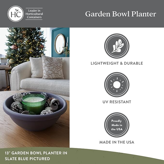 The HC Companies 13 Inch Garden Bowl Planter - Shallow Plant Pot with Drainage Plug for Indoor Outdoor Flowers, Herbs, Chocolate