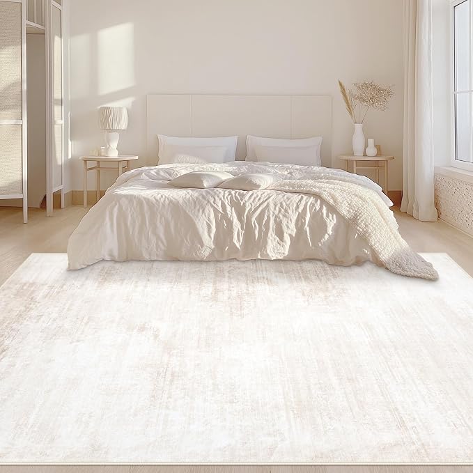 Area Rugs 5x7 Living Room: Washable Rug Modern Abstract Large Rug Soft Non Slip Neutral Rugs Stain Resistant Indoor Carpet for Bedroom Kitchen Dining Room Table Nursery Home Office Rugs(Beige,5'x7')