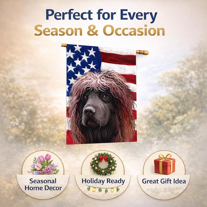 Caroline's Treasures CK6572CHF Irish Water Spaniel American Flag House Flag Large Porch Sleeve Pole Decorative Outside Yard Banner Artwork Wall Hanging, Polyester, House Size, Multicolor