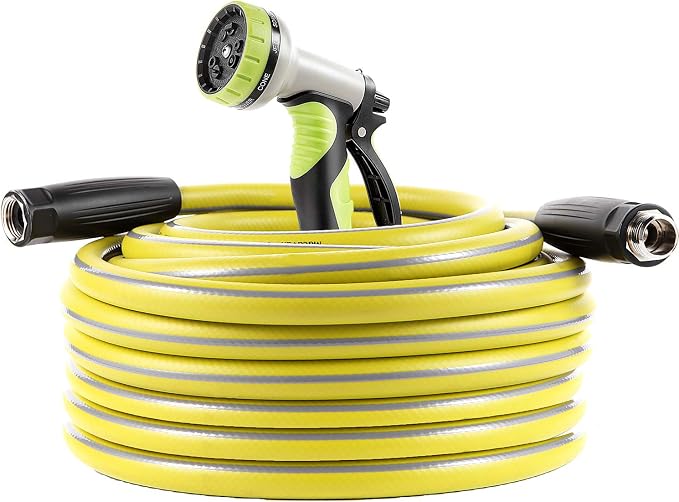 Garden Hose 75 ft Heavy Duty-Water Hose with 9 Way Spray Nozzle and Flexible 4 Layers Hybrid-3/4’’ Nickel Plated Brass Fittings-5/8’’ Inner Core-Lead-Free Outdoor Durable Lightweight Pipe Set
