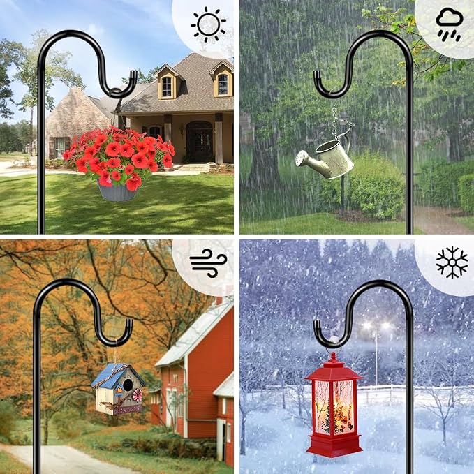 ANIDEER 96" Shepherds Hooks for Outdoor, Heavy Duty Garden Bird Feeder Pole Hanging Bird Feeder, Solar Light Lanterns, Outdoor Plant Hanger Hook with 7 Base Prongs, 1 Pack