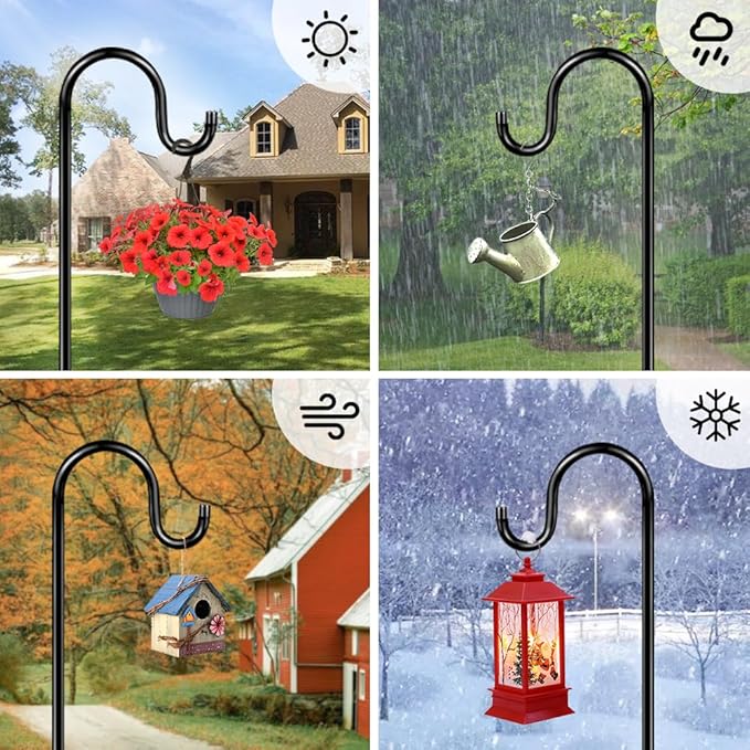 ANIDEER 84" Shepherds Hooks for Outdoor, Heavy Duty Garden Bird Feeder Pole Hanging Bird Feeder, Solar Light Lanterns, Outdoor Plant Hanger Hook with 7 Base Prongs, 2 Packs