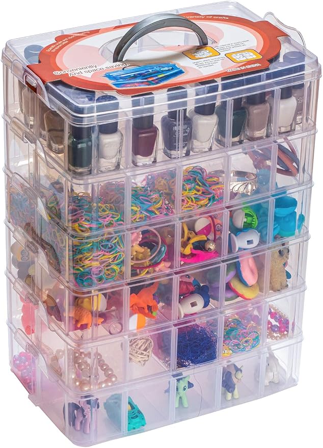 Sooyee 6 Layers Stackable Storage Container Clear 60 Adjustable Compartments, Compatible with Small Toys Arts and Crafts Piping Tips Hardware Storage Organizer