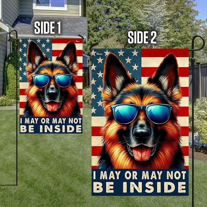 American Flag-Funny German Shepherd Dog American Flag TQN2748F, Garden Flag (11.5" x 17.5")-USA Flags Premium Polyester-Decorative Indoor Outdoor Flag