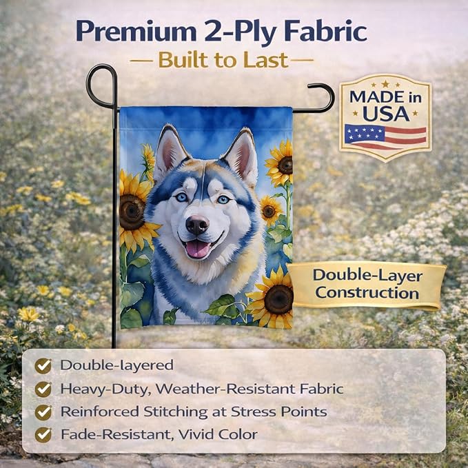 Caroline's Treasures DAC6163GF Siberian Husky in Sunflowers Garden Flag Mailbox Flag Decorative Yard Flag Banner Outside Patio Artwork Yard Flower Beds, Garden Size, Multicolor