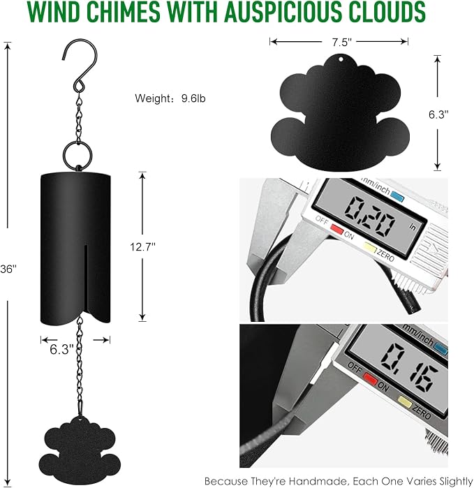 Feng Shui Windbell with Auspicious Clouds, Large Wind Chimes for Outdoors,Wind Chimes for Outside Deep Tone,Memorial Windbell for Loss of Loved One Prime.36 Inch