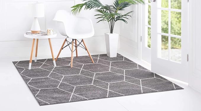 Unique Loom Trellis Frieze Collection Area Rug - Geometric (6' Square, Dark Gray/ Ivory)