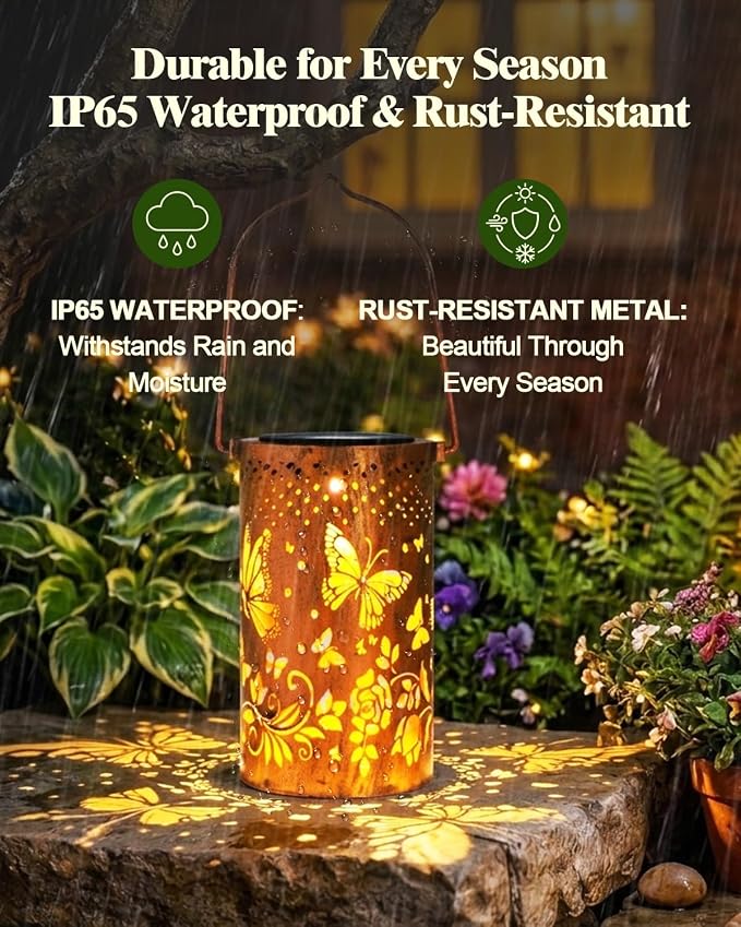 DIBIEECN Butterfly Solar Lanterns Outdoor Waterproof, Gifts for Women | Birthday Gifts for Women, Mom & Grandma, Outdoor Garden Decor, Metal Hanging Lights, IP65 Waterproof, LED Decorative Lantern