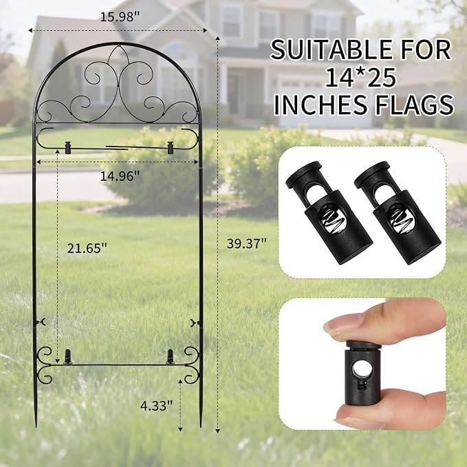 Garden Flag Holder Stand Yard Flag Holder Metal Flag Stand Outdoor Flag Pole Holder for Outside House Seasonal Garden Flag Stake for Lawn Holiday Decor with 2 Stoppers and 2 Anti-Wind Clips