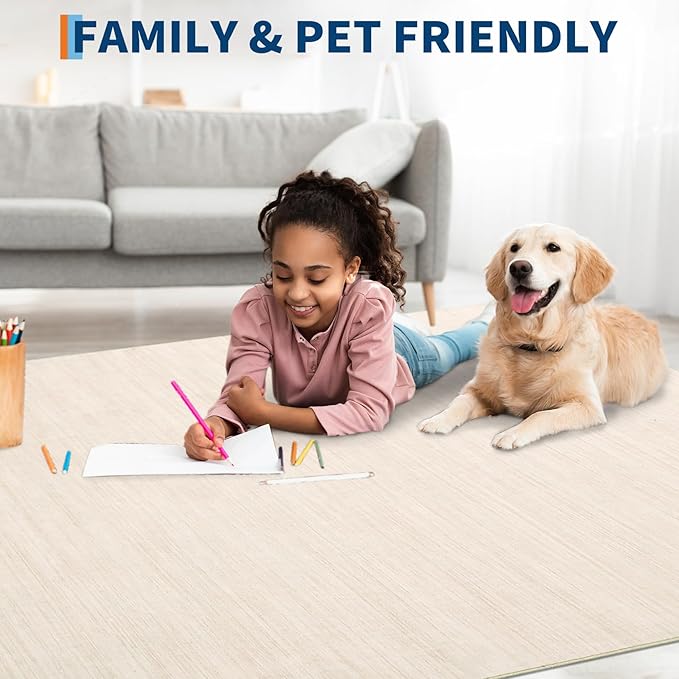 Garvee Large Rugs for Living Room 9x12 Solid Color Washable Rug, Beige | Modern Non Slip Backing Low Pile Non Shedding Stain Resistant Minimalist Soft Area Rug for Bedroom Dining Room Nursery